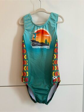 GK Teal Graphic Gymnastics Leotard - Child’s Large